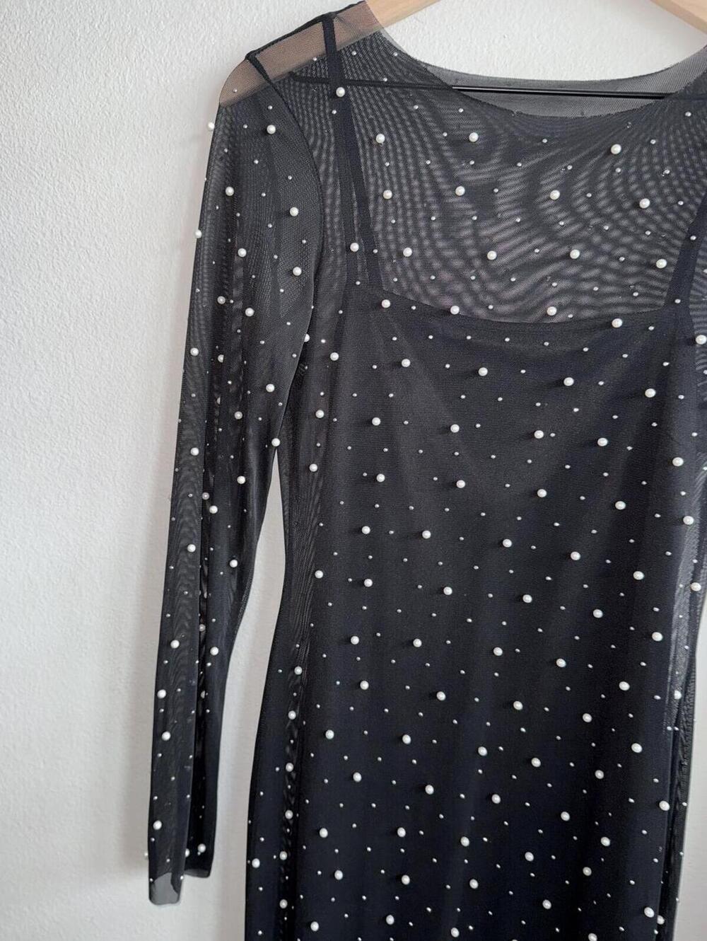 Thirty Thirty Black Pearl Mesh Dress Large Y2K Sheer Party Cocktail Dress - Picture 3 of 7